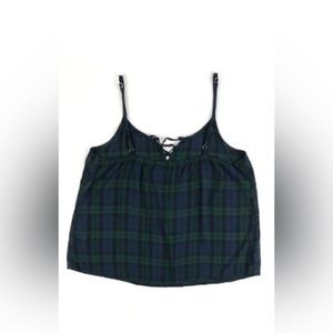Hollister Co. Navy Plaid Tie-Front Tank M